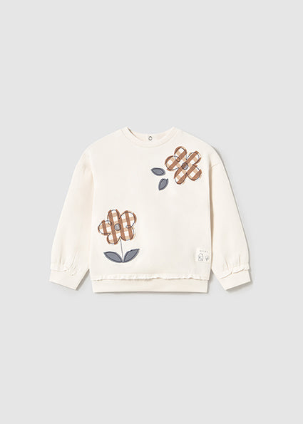 Sweat mi-saison Fleurs Caramel/Gris 18M