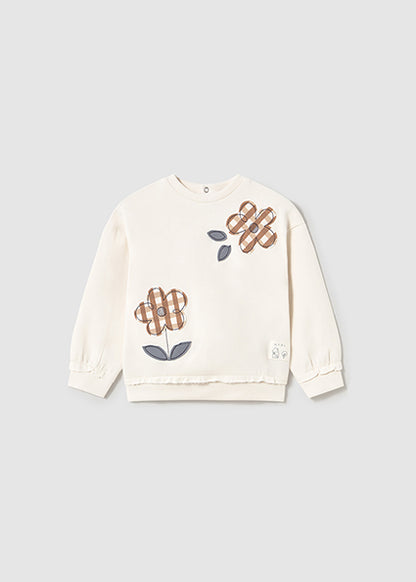 Sweat mi-saison Fleurs Caramel/Gris 18M